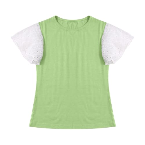 Girls Eyelet Lace Ruffled Sleeve T-Shirt Color Block Tunic Blouse Crewneck Tops for Tween Girls Cute Tees Summer T-Shirt4