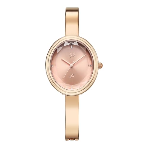 Image of Fastrack Vyb Aura with Quartz Analog Light Pink Dial Rose Gold + Pink Leather Alloy Strap Watch for Women - FV60142WM01W
