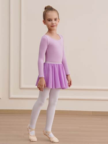 Image of WEGETIT Leotards for Girls Long Sleeve Ballet Dress Toddler Dance Leotard with Skirt Kids Gymnastics Outfits Tutu Dress