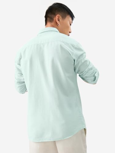 Image of The Souled Store Solid Linen: Beige Color Men and Boys Regular Outdoor Fit Full Sleeve Collared Neck Spread Collar Casual Wear Stylish Comfortable Premium Elegant Cotton Shirts