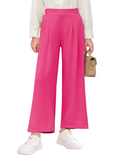Haloumoning Girls High Waisted Uniform Pants Kids Wide Leg Dress Pants Casual Trousers with Pockets 5-14 Years