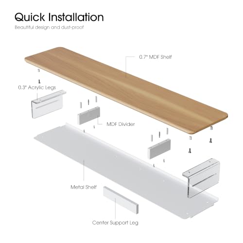 Image of Fenge 42.5 inch Dual Monitor Stand with Clear Acrylic Legs, Dark Oak | Clear Acrylic, Storage Compartment, 2-tier Home Office Monitor Riser, Wide Large Desktop Shelf Fit Monitor /Laptop /Printer