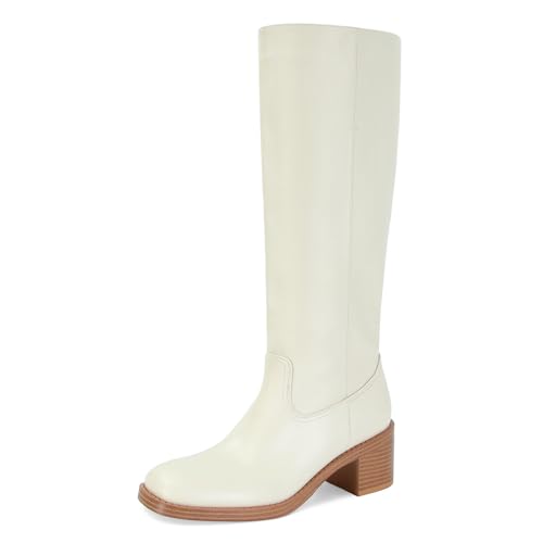 Image of ZJGZF Womens Banana Knee High Boots Square Toe Comfortable Boots Block Heel Riding Boots Wide Calf Tall Boots