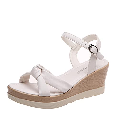Ecoodisk Plataforma de verano Sandalias de cuña Calidad de cuero de cuero en la parte superior del dedo del pie abierta del tobillo de la correa de la hebilla Moda Modernas Modernas Mujeres 2022