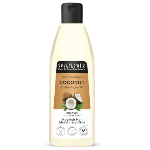 Image of Soulflower Extra Virgin Coconut Hair Oil 225ml | Clinically Proven for Hair Growth, Shine, Damage Repair, Frizz Control, Body Massage | 100% Pure, Ecocert Organic Certified, No Mineral Oil