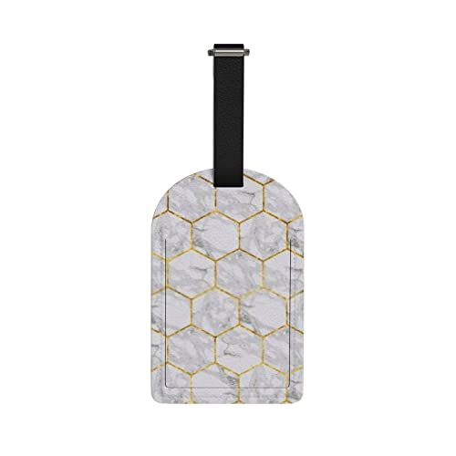Etiqueta de bagagem de viagem para mala, azulejos de mármore, ouro, geométrico, couro de poliuretano