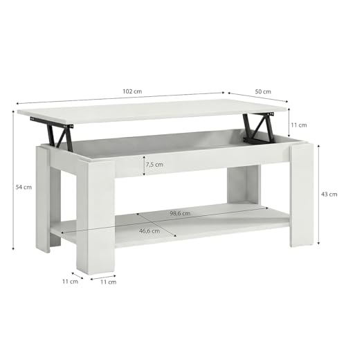 Miniatura 3 de Duehome Mesa De Centro Elevable, Mesa Auxiliar, Modelo Lya, Acabado En Color Blanco Artik, Medidas: 102 Cm Largo X 50 Cm Ancho X 43-54 Cm Alto