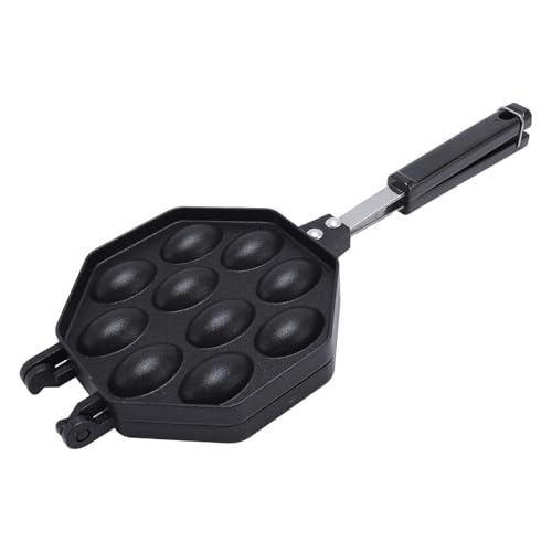 Bubble Waffle Maker Pan, Aluminum Alloy Anti Stick Egg Waffle Pan with Wooden Handles, Waffle Cake Pot for Breakfast Lunch, Egg Bubble Pan for Home Kitchen, Even Heating