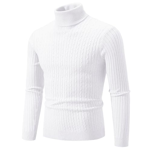 Men's Turtleneck Sweater Pullovers Casual Slim Fit Twist Patterned Knitted Sweaters