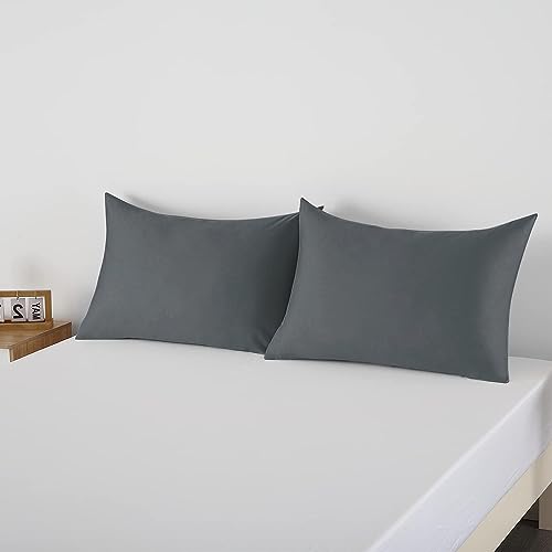 Image of 100% Egyptian Cotton Pillow Protectors Set of 4, 600 Thread Count King Size Bed Pillow Cases with Zipper, Sateen Weave Cooling Pillow Cases Quiet and Breathable Easy Care (4PCS, King, Dark Grey)