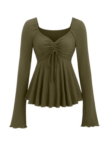 SOLY HUX Women's Long Sleeve Babydoll Tops Y2k Peplum Cute T Shirts