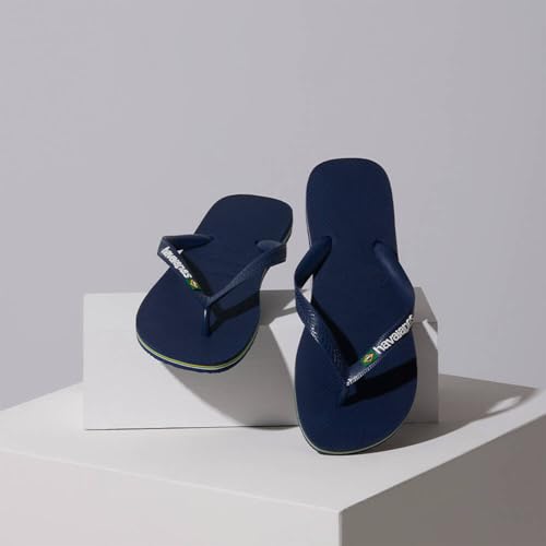 Image of Havaianas Kid's Brazil Logo Flip Flop Sandal, Navy Blue, 10 M US Toddler