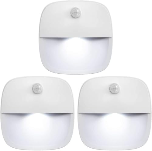 AMIR Upgraded Motion Sensor Light Indoor, Stair Lights Battery Operated, Cordless Stick-On LED Night Light for Closet, Hallway, Bathroom, Kitchen, Cabinet, Energy Efficient (White - Pack of 3)