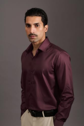 Image of BEYOURS Men's Full Sleeve Shirt Regular Fit Spread Collar 100% Cotton Satin Office & Formal.
