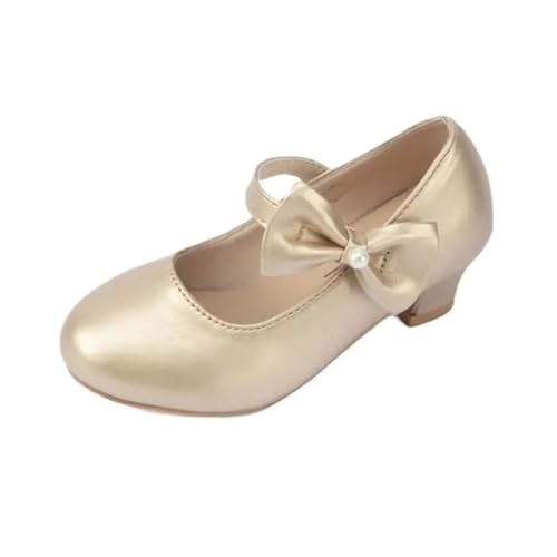New Girls Leather Shoes Exquisite Bow Pearl high-Heeled Shoes, Party Shoes (Beige, US Footwear Size System, Infant, Numeric, Medium, 2.5)