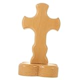 BESTYASH Cruz de Madera Decorativa con Base de Diseño Rústico para Adornos Religiosos y Detalle Bautizo Compacto para Mesa y Hogar