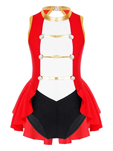 TiaoBug Enfant Fille Justaucorps Gymnastique Danse Déguisement Cirque Ringmaster Costume Journée Des Enfants Carnaval Halloween Tutu Robe Danse Performance 6-16 Ans Rouge 15-16 ans