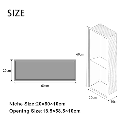 Miniatura 3 de Sunrik Nicho De Ducha,Estante De Ducha Empotrado De Acero Inoxidable,Nicho De Pared De Ducha Empotrable En Azulejos Estantes De Baño Nicho De Doble Capa 60x20x10cm,Color Níquel