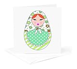 3dRose Greeting Card - Cute Russian Matryoshka Nesting Doll Orange Hair - Warm Colors White - Designs Dolls