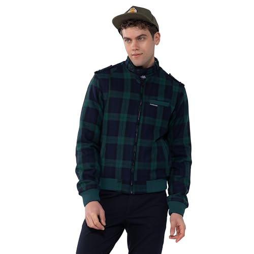 Members Only Mens Winter Outwear Wool Iconic Racer Jacket Coat | Flannel Wool Jacket Men | Wool Lined Jacket Men - (Green Large)
