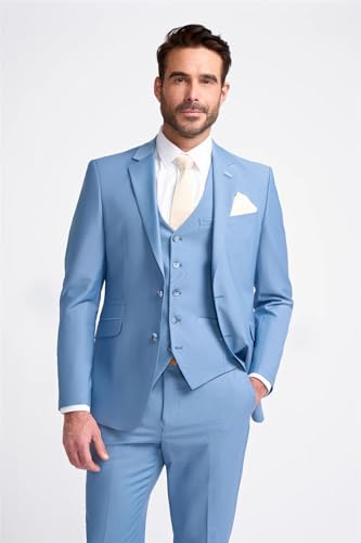 Men's Suit Sky Blue 3 Piece Tailored Fit Formal Wedding Dress2
