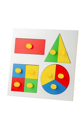 Image of Little Genius Inset Shape Fraction Board with Knob, Multicolour