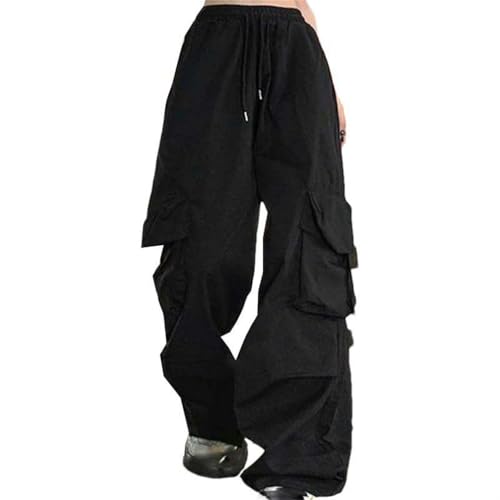 Pantalon de survêtement large à taille haute pour femme avec grandes poches cargo