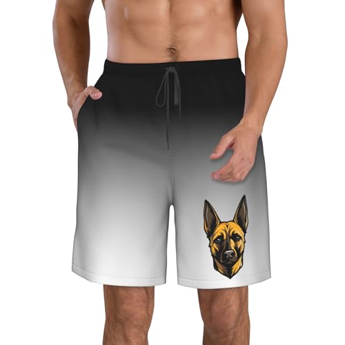 Mens Swim Trunks maligator Belgian Malinois Board Shorts,Breathable Fit Hawaii Beach Shorts Swimwear Bathing Suits,
