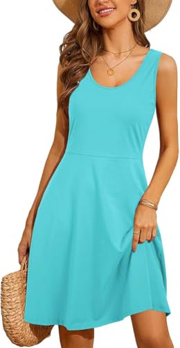 STYLEWORD Sommerkleid Damen Sommer A Linie Knielang Kleid Einfarbig Ärmellos Freizeitkleid