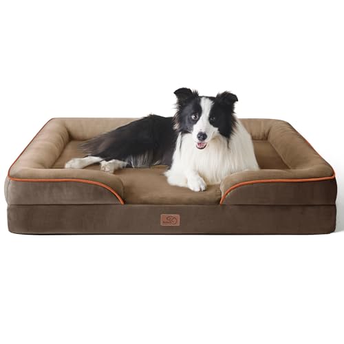 Bedsure Letto per Cani Grande 89x63x16.5cm - Divano per Cani Taglia Gande in Uovo Foam, Colore Marrone, Cuscino per Cani Sfoderabile e Lavabile