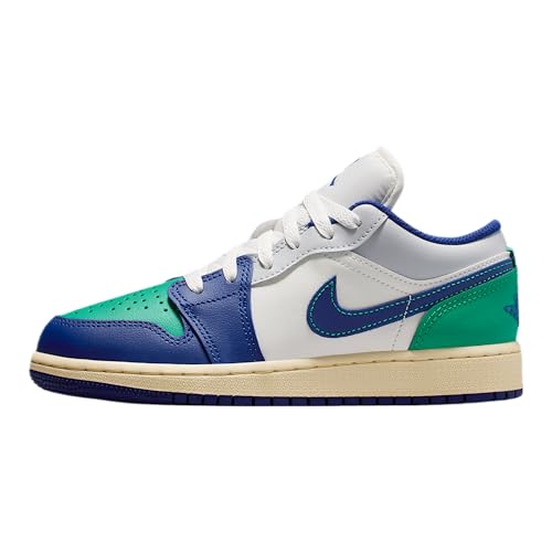 Air Jordan 1 Low Big Kids' Shoes (Sail/Stadium Green/Neutral Grey/Deep Royal Blue) Size 6.5
