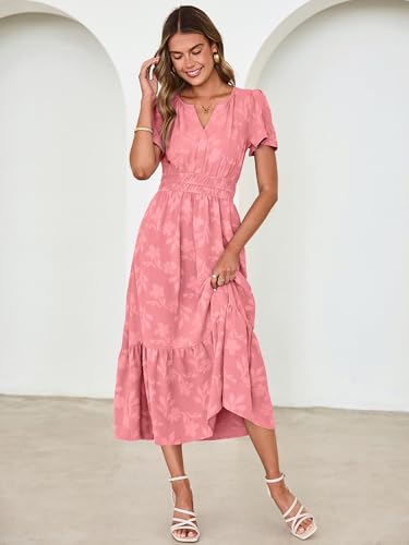Image of Simplee Womens Summer Boho Maxi Dress Semi Formal Wedding Guest Short Sleeve V Neck Empire Waist Floral Long Dresses