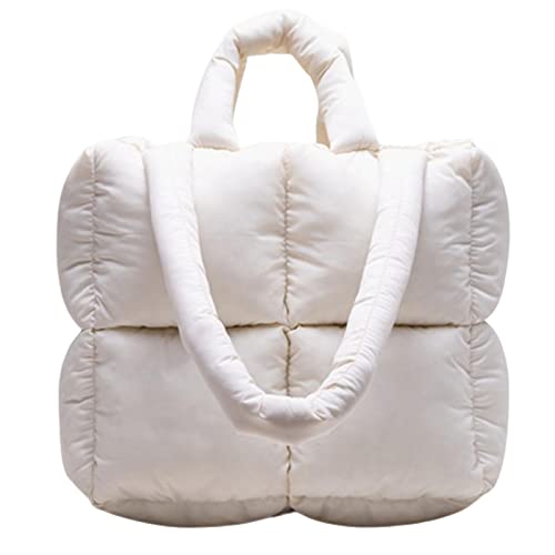 MadGrandeur Puffer Tote Bag Damen Glänzend Gesteppt Puffy Tote Bag Daunen Gepolsterte Schultertasche Süße Handtasche Ästhetische Handtasche, Z-weiß, Large