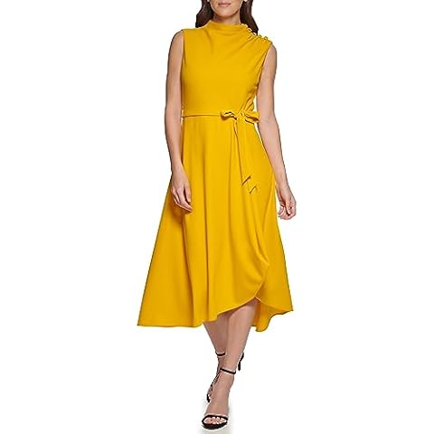 DKNY Women's Midi Jewel Neck Tie Waist Dress Cover