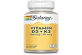 Solaray Vitamina D3 + K2 | Favorece la absorción de calcio y apoya al sistema cardiovascular y arterial | Sin Soja, gluten | Apto para Vegetarianos | 60 VegCap