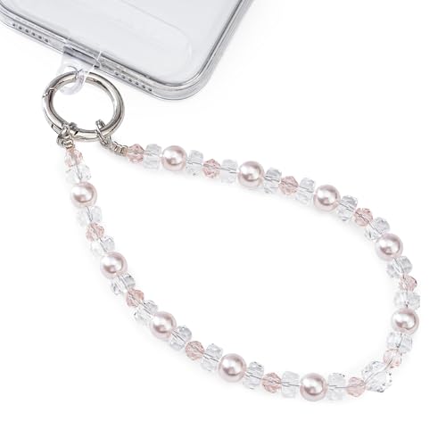 Phone Charm for Women, Anti-Theft Wrist Strap, Artificial Pearls and Crystals Detachable Cell Phone Lanyard with Metal Buckle for Most Mobile Phones