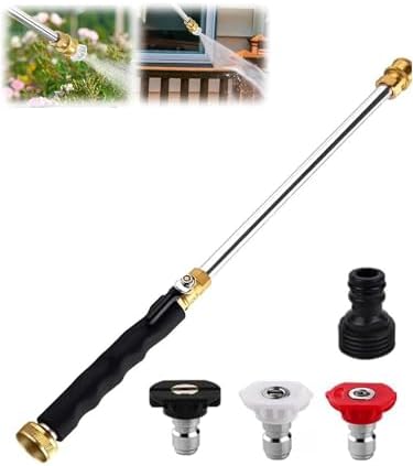 Jet Nozzle Power Washer for Garden Hose, High Pressure Washer Wand with 3 Interchangeable Spray Tips, Metal Hose Nozzle Cleaner for Car Patio Driveway Deck Outdoor Cleaning (Black)