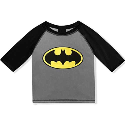 Dc Comics Superman Or Batman Boys Long Sleeve Tee And Bathing Suit Shorts Set For Toddler And Little Kids – Black/Red #TOP1