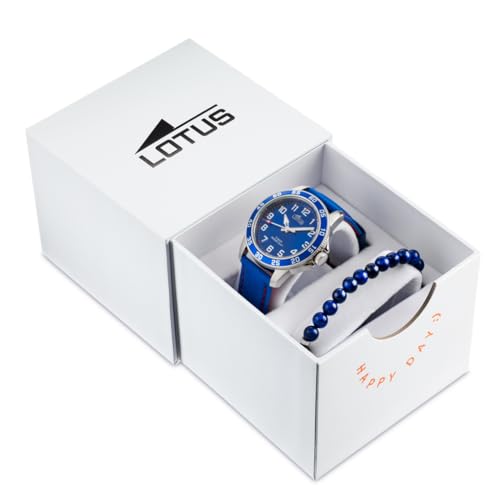 Imagen de LOTUS Reloj Niño Analógico de Cuero Azul Movimiento de Cuarzo Reloj Infantil Cristal Mineral Alta Resistencia Resistente al Agua 5 ATM 18787