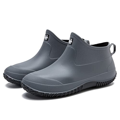 Fereshte Men's Ankle Rain Boots Waterproof Pvc Short Garden Boots Grey Black 44-27.0Cm - Us 9.5 #TOP6