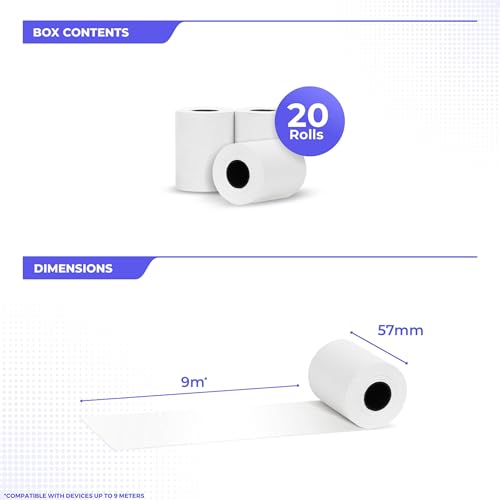 SWIPARO® EC Cash Rollen Thermopapier 57mm x 30mm x 12mm - Bonrollen 57x30x12 für EC & Kredit-Kartenlesegeräte - Thermorollen 57mm - Thermal Rolls EC Device - Für Systeme bis 9m Papierbedarf (20 Stk)