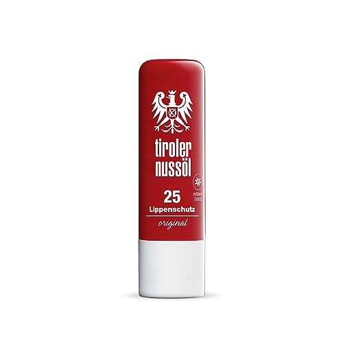 Tiroler Nussöl Original I Lippenschutz Stift LSF 25 I Lippenpflege mit UV Schutz für empfindliche Lippen I ohne Parfum Farb und Konservierungsstoffe I ohne mineralische Öle und Wachse I 5g
