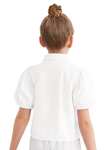 Kids Girls Puff Short Sleeve Button Down Shirt Collared School Blouse Summer Cute Tie Up Top2