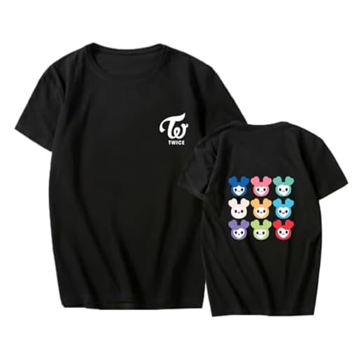 FUJUTANG Twice Unisex T-Shirt Twice Cartoon Shirt NaYeon Sana Mina Momo Tzuyu Dahyun Tee Shirt Black