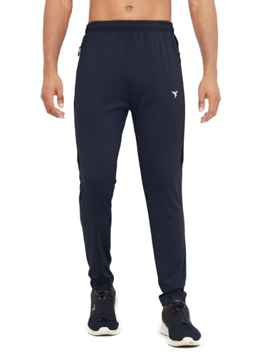 Image of TECHNOSPORT Men's Slim Fit Mid Rise Solid Trackpant with Techno Dry for Gym, Workout & Sports