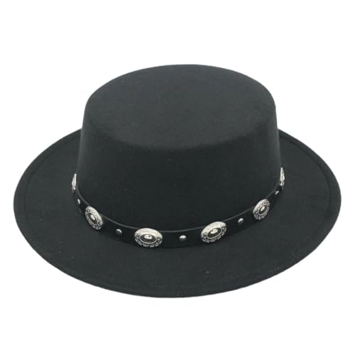 Men’s and Women’s Fashion Fedora Hat Pork Pie Boater Cap Flat Top Bowler Jazz Cap with Black Belt
