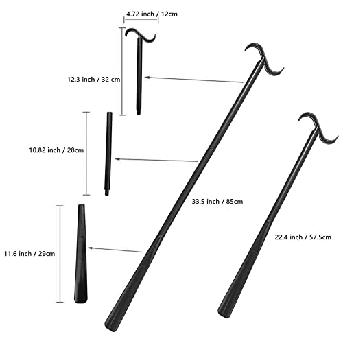 TSHAOUN Kledingstok met schoenlepel met sokkenverwijderingsgereedschap hulpmiddelen voor gehandicapten, schoenlepel lang handvat, verstelbare verlengde verbandhulpmiddelen voor sokken, schoenen, - Afbeelding 3
