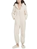 Flygo Womens Onesies Pajamas One Piece Hooded Adult Pajamas Winter Fuzzy Sleepwear(Beige-M)