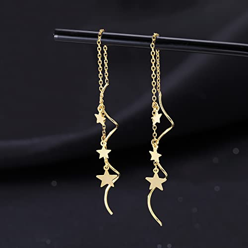 SLUYNZ Sterling Silver Stars Dangle Earrings Chain for Women Teen Girls Curve Stars Dangle Earrings Long Threader4