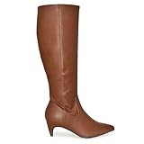 Wild Diva Women's Fashion Kitten Heel Pointed Toe Knee High Boots 8 BROWN PU